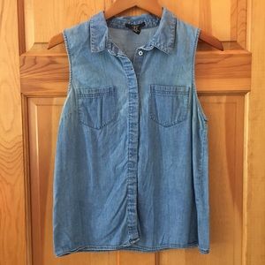 Forever 21 Sleeveless Denim Button Down Shirt